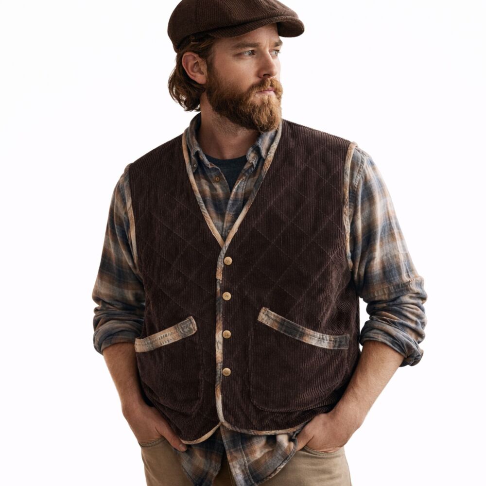 Protest Blues Vintage Corduroy Quilted Vest XL Plaid Lined Gorpcore Indie Rugged